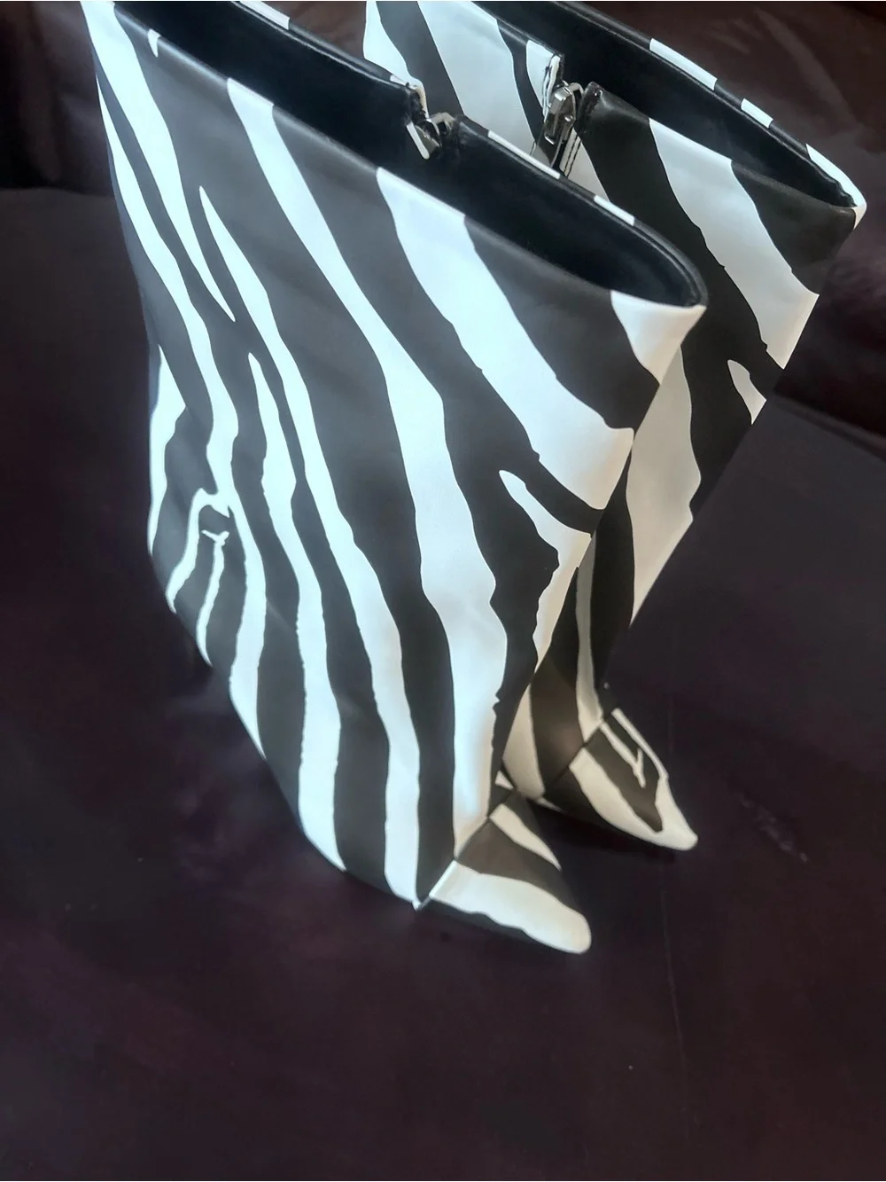 Zebra-Print Wedge Boots in Black & White